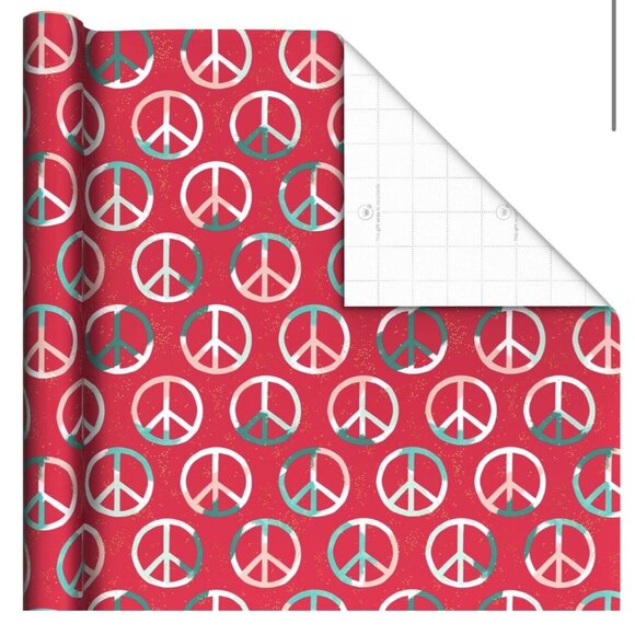 Hallmark Wrapping Paper Christmas Peace Symbols Red Paper Roll 35 sq ft Holiday - Picture 2 of 4